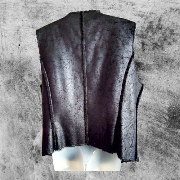 VEST MARC OF NEW YORK LEATHER/FAUX FUR Distressed ASYMMETRICAL ZIP XL - Picture 4 of 7